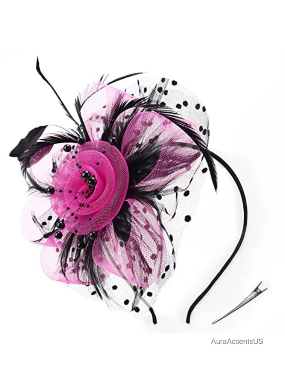 Fascinator Hat Flower Mesh Ribbon Feathers Headband Clip Tea Party